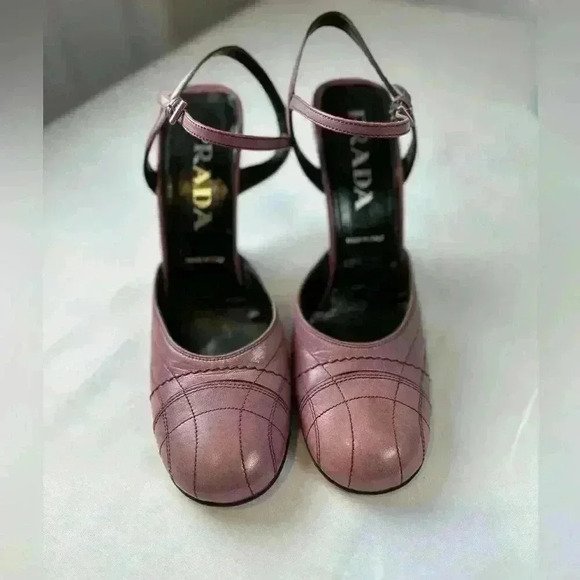 Prada 🔥🔥Capretto Fume Petalo Decorative Stitch Mary Jane Pump Chunky Flair - Picture 2 of 12